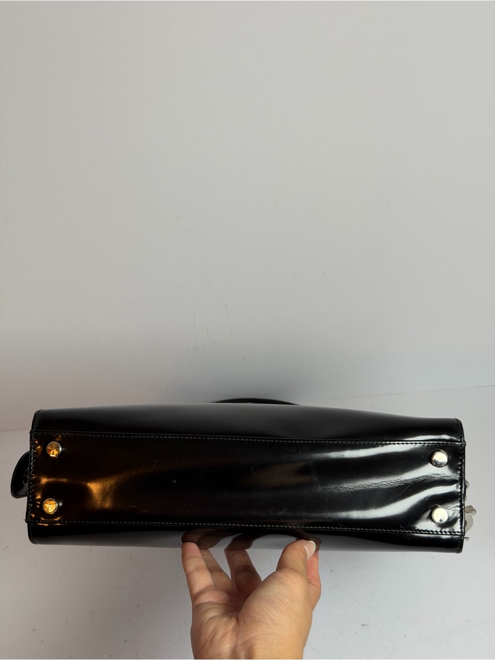 Salvatore Ferragamo Gancini Black Patent Leather Handbag Satchel - Picture 9 of 14